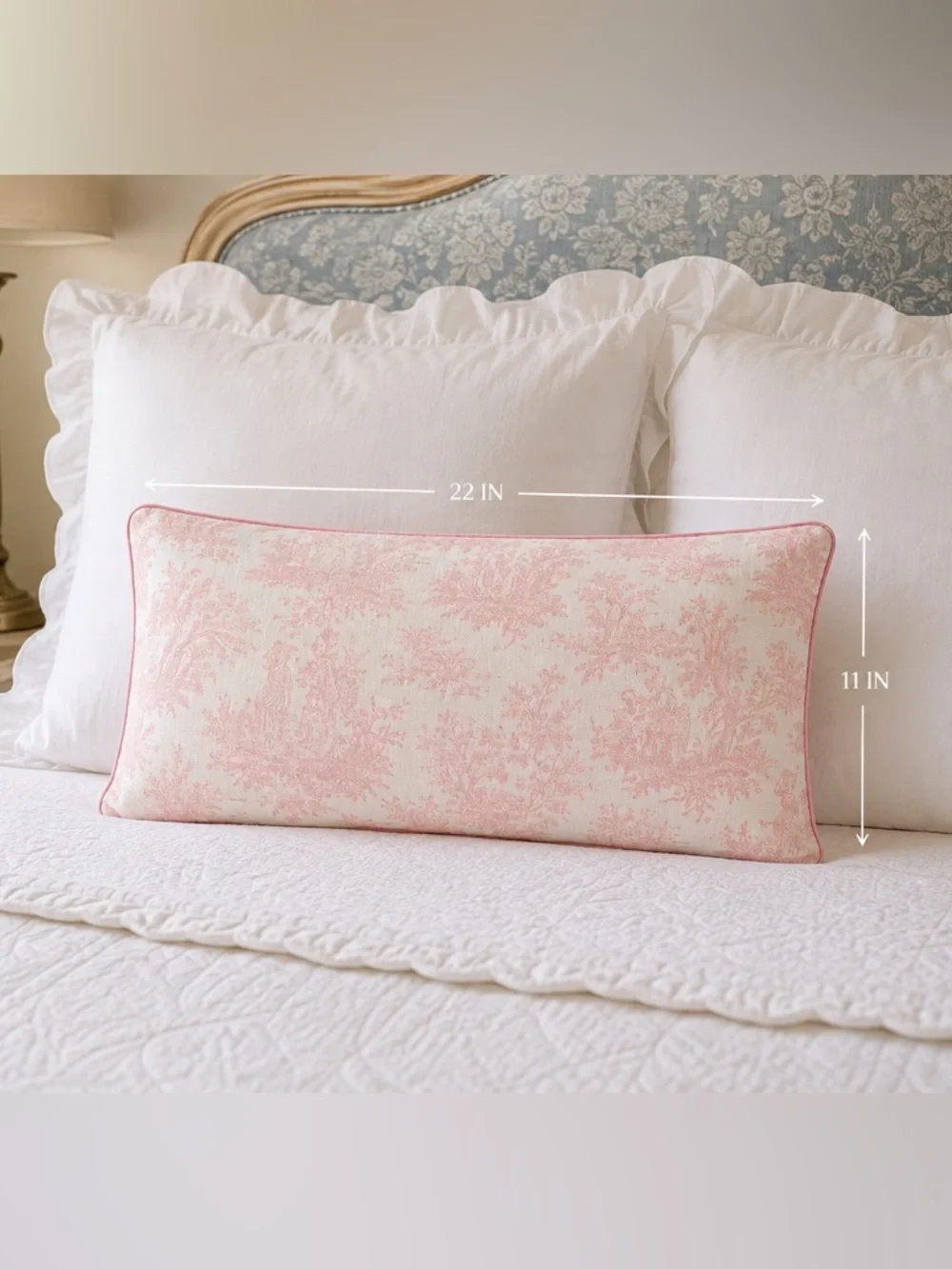 Pink French Toile Lumbar Pillow Cover 22x11 Grandmillennial Cottage Decor